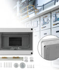Solid As A Rock Surface Mount Distribution Box With Ip65 Waterproof Abs Housing For Outdoor Pool Villa Charging Built Tough Eight Module Din Rail Sub Panel Fuse Enclosure Zero Hassle Setup displayed with mounting accessories.