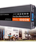 Heavy Duty 6000W Pure Sine Wave Inverter DC To AC Converter with display, aluminum body, ideal for RV and home backup.