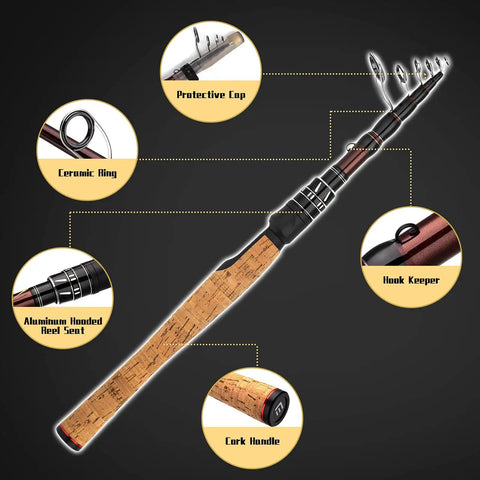 Go To Telescopic Fishing Rod For Spinning And Casting 6 Foot Travel Rod With 24T Carbon Blanks And Solid Carbon Tip Cork Handle