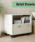 White furniture with storage drawer on 4 Pack 1.5 Inch Low Profile Caster Wheels Set Nylon Dual Wheels Swivel Plate Casters under bed.