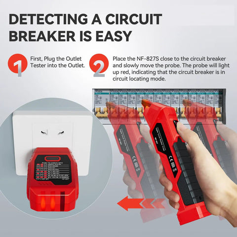 Circuit Breaker Locator And GFCI Outlet Tester Digital Circuit Finder For Home Wiring No Fuss Quick Breaker Scan And Outlet Wiring Check Open Circuit Detection Portable Electrical Diagnostic Tool, red tester at outlet and panel