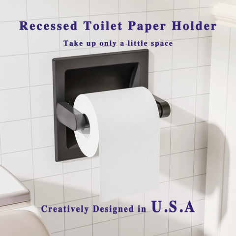 Matte Black Recessed Toilet Paper Holder For Large Rolls Pivoting Wall Mount In Wall 304 Stainless Steel Rustproof Bathroom Accessory