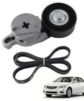 Smooth Drive Belt Tensioner Idler Pulley Kit For Toyota Camry 2010-2011 With 2.5L Gas Engine, black pulley and belt.