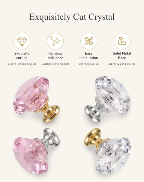 Four Pack Of Straight Up Stunning Clear Gold Diamond Cabinet Knobs With Built Tough Zinc Alloy Bases And Just Pure Magical Glass Dresser Pulls For Weekend Home Makeovers with crystal details.