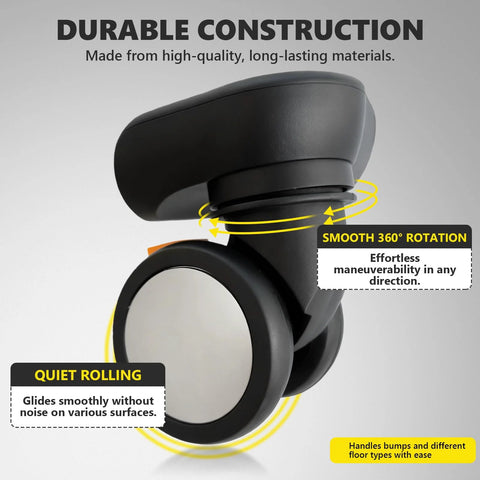 Close-up of Luggage Wheels Replacement Kit For Suitcases Universal Spinner Wheels Wear Resistant Mute Casters with labels