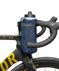 Cosmic Blue 1.6L Adjustable Handlebar Stem Bag With Zipper Pocket Weather Resistant Ripstop Secure Cord Quick Access MTB EBike Bikepacking Bag For Snacks Tools And Essentials attached to bike handlebar