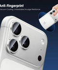 Camera Lens Protector For iPhone 17 Pro And 17 Pro Max 9H Tempered Glass Camera Cover With Silver Metal Ring, close-up view.