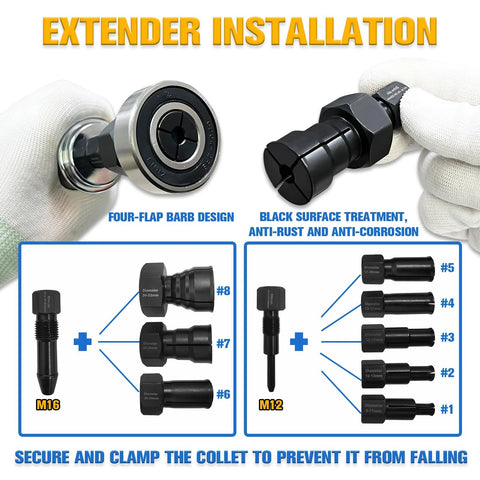 Front view of YATOINTO 12‑piece blind-hole bearing puller kit with M16/M12 adapters for internal bearing removal; black-coated automotive tool set