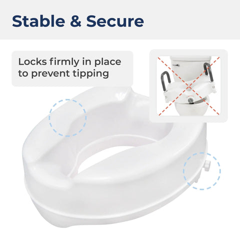 Raised Toilet Seat With Lock 4 Inch Height Heavy Duty Plastic Easy Clean No Tools Required Secure Locking Plate