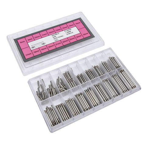 Pro Grade Gear 270 Pcs Watch Band Spring Pin Kit 0.8mm Stainless Steel Pins For 8mm To 25mm Straps case with assorted sizes