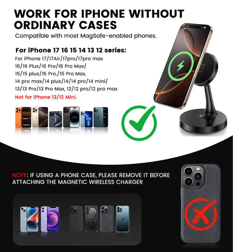 Magnetic Wireless Charger Stand With MagSafe 15W Fast Charge For iPhone 17 Series 16 15 14 13 12 And AirPods