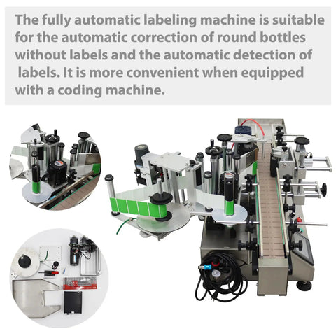 Top Shelf Fully Automatic Round Bottle Labeling Machine With Snappy Touch Screen And Rock Solid Auto Correction For Fast Hassle Free Industrial Packaging, close-up of labeling components.