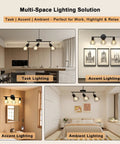 Multi-space solution with Plug In Track Lighting Kit With 3 Light Directional Ceiling Fixtures In Black Farmhouse Style Track Light.