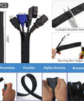 Ultimate Cable Management Kit For Desk And TV Setup with 4 cable sleeves demonstrating flexibility and cuttable braided material