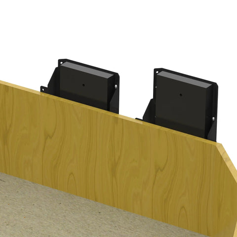 Adjustable Four Inch Setback Jack Plate For Outboard Engines Up To Thirty Five Horsepower mounted on a wooden transom.