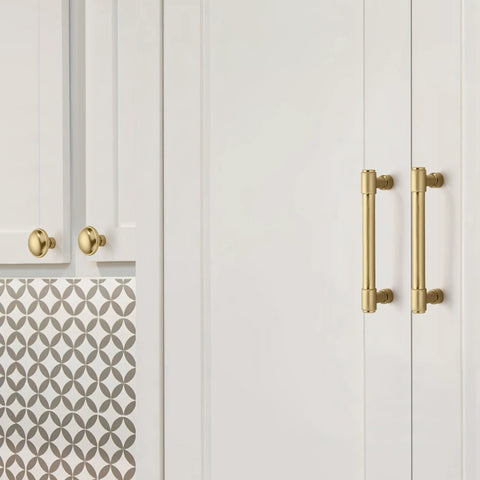 Ten Pack One And A Quarter Inch Round Bronze Zinc Cabinet Knobs And Drawer Pulls With Gold Finish on kitchen cabinets