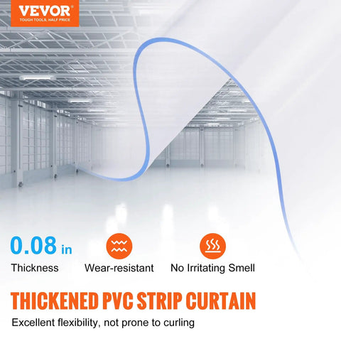 Clear PVC Strip Curtain 12 Pack For Walk In Freezers, Coolers And Warehouse Doors, 0.08 Inch Thick, Durable Plastic Strips