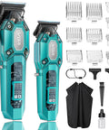 Cordless Barber Clipper And Trimmer Set For Men With 10 Guide Combs USB Rechargeable LED Display And Precise Cutting In Green