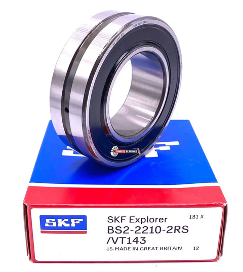 BS2 2210 2RS VT143 Spherical Roller Bearing 50 By 90 By 28 Mm Heavy Duty Precision Bearing With Lubrication Groove Sealed Outer Ring Made In United Kingdom For Industrial Machinery And Equipment on SKF box