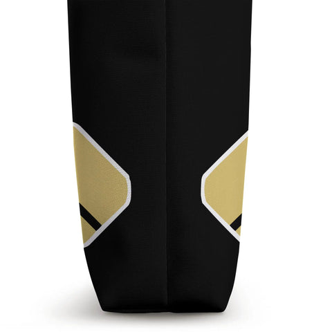 Side view of Paddler Style Dragon Boat Racing Tote Bag For Dragonboating Fans And Crews, black canvas with gold accents, durable carryall