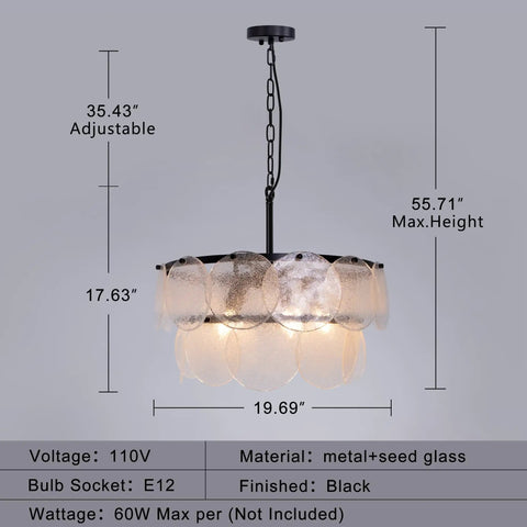 Two-Tier Farmhouse Glass Chandelier With Seeded Glass Shades, adjustable black chain, 17.63'' H x 19.69'' D, metal finish
