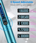 Badass Slick Five Speed Rechargeable Mini Drill Pen With Lcd Display showing 5 adjustable speed levels for precise drilling tasks.