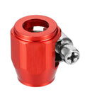 Red AN4 Hex Hose Finisher Clamp Set For Cars with captive screws, perfect for securing flexible fuel and oil hoses.