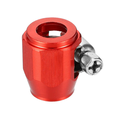 Red AN4 Hex Hose Finisher Clamp Set For Cars with captive screws, perfect for securing flexible fuel and oil hoses.