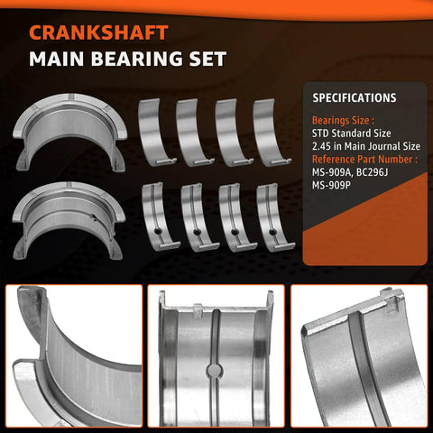 Beefed-Up Main And Rod Bearings Kit For Small Block Chevy V8 1968 To 2002 5.0L 5.7L Fits 302 305 327 350 Engines With 2.450 Inch
