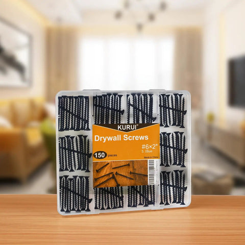 Heavy Duty Heavy Lifter Size 6 X 2 Inch Drywall Screws For Wood Framing And Coarse Thread in clear storage case with 150 pieces.