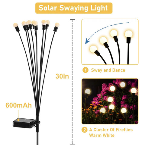 Diagram of 4 Pack 10 LED Solar Firefly Lights Upgraded Outdoor Garden Pathway Decor IP65 Waterproof Warm White Swaying Lights