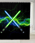 Lightsaber Shower Curtain Neon Glow Lightning Theme For Video Game Fans Kids Teens Waterproof Polyester Curtain 72x72 With 12 Hooks Cool Black Decor Ready