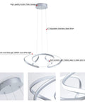 Modern LED Pendant Light With Irregular Ring Design, Contemporary Chandelier with 47" Adjustable Steel Wires and Silver Finish
