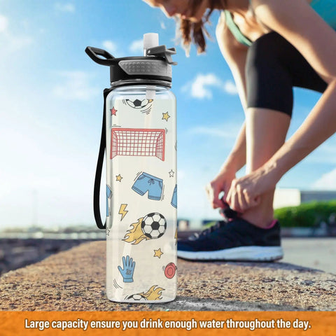 32 Oz Tritan Sports Water Bottle For Gym, Running, Hiking And Travel, BPA Free with Soccer Graphics and Leakproof Straw Lid