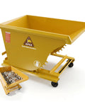 Heavy Duty Two Yard Self Dumping Hopper With Casters, Six Thousand Lbs Capacity, built with a robust steel body, shown with debris container.