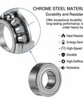 Thirty Pack Of 188 Deep Groove Ball Bearings With 3mm Inner And 8MM Outer Diameter Plus 4MM Width Made From Heavy Duty Carbon Steel Sealed For Dust Protection Perfect For Small Motors And Hobby Projects close-up of chrome steel bearing showing inner components and durability features.