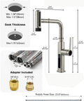 Touchless Pull-Out Kitchen Faucet with 6 Water Outlet Modes, Hands Free Motion Sensor Activated, Battery-Free Temperature Display, KF2209-PRO (Brushed Nickel) size and installation guide image with dimensions and specifications.
