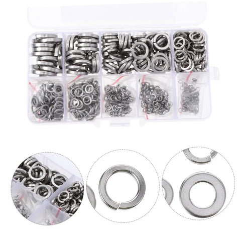 600 Piece Stainless Steel Spring Washers Set With Split Gasket Washers For Electrical Connections And Automotive Applications, Assortment Kit For Secure Corrosion Resistant Fastening In Household And Marine Use, assorted in storage case