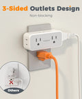 Compact 7 In 1 Wall Outlet Extender Converts One Socket To Four AC Outlets And Three USB Charging Ports Making Your Home Desk A Hella Smooth Charging Setup With Zero Sweat Ever Needed, showing 3-sided non-blocking design.
