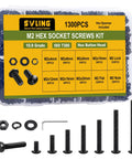 All In One M2 Fastener Set 1300Pcs Hex Socket Button Head Screws Nuts Bolts And Washers In 10.9 Grade Alloy Steel Black Oxide M2 4 6 8 10 12 16 20 Mm Includes Nuts And Lock Washers Heavy Duty Pro Grade Hardware Kit. M2 screws, nuts, washers in case