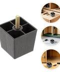 Set Of 6 Metal Furniture Legs With M8 Threaded Leveling Feet dark square tapered leg close-up for sofa, cabinet, and dresser