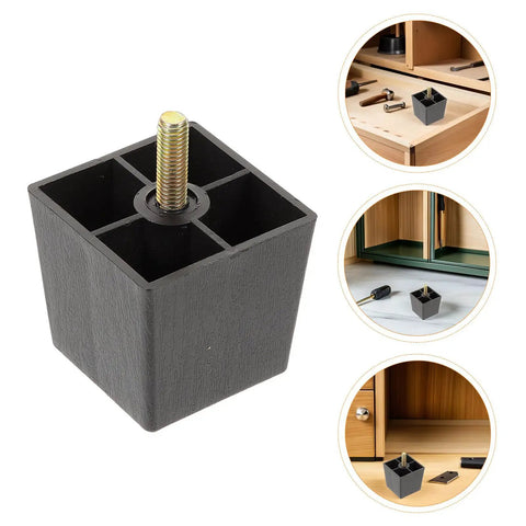 Set Of 6 Metal Furniture Legs With M8 Threaded Leveling Feet dark square tapered leg close-up for sofa, cabinet, and dresser