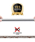 Hands holding Extra Long 79 Inch Stainless Steel Shower Hose With Brass Insert And Nut, Chrome Finish Flexible Handheld Shower Head Hose, anti-rust badge