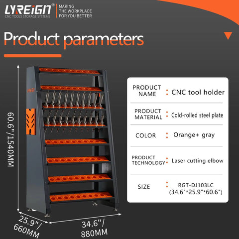 8 Row Large Capacity CNC Tool Holder Rack And Storage Cabinet And Storage System for workshop, orange gray steel cabinet display