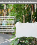 8 Pack 10 Inch Double Sided Aluminum Sublimation Door Sign Blanks With Jute Rope for heat press hanging on greenery.