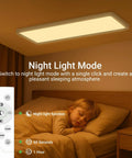 Flat Panel LED Light With Remote, 22.8x7.8 Inch, 32W, 3500LM, 3000K-6500K Adjustable Color Temperature, Dimmable Flush Mount Ceiling Fixture shown in bedroom