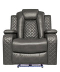 Leather Power Recliner Sofa Set With LED Ambient Lighting Three Piece Home Theater Seating Sofa Loveseat And Chair front view