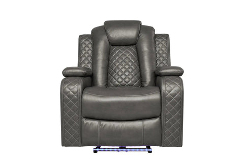 Leather Power Recliner Sofa Set With LED Ambient Lighting Three Piece Home Theater Seating Sofa Loveseat And Chair front view
