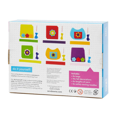 Beginner Sewing Kit For Kids Ages 6 And Up Kid Friendly Sew Your Own Felt Bags packaging with included items list