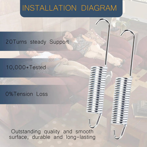 Two 4-1/2 in stainless steel recliner tension springs with long neck hooks for sofa use, Amazon brand